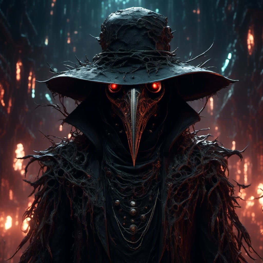 Monstrous Plague Doctor with Glowing Eyes
