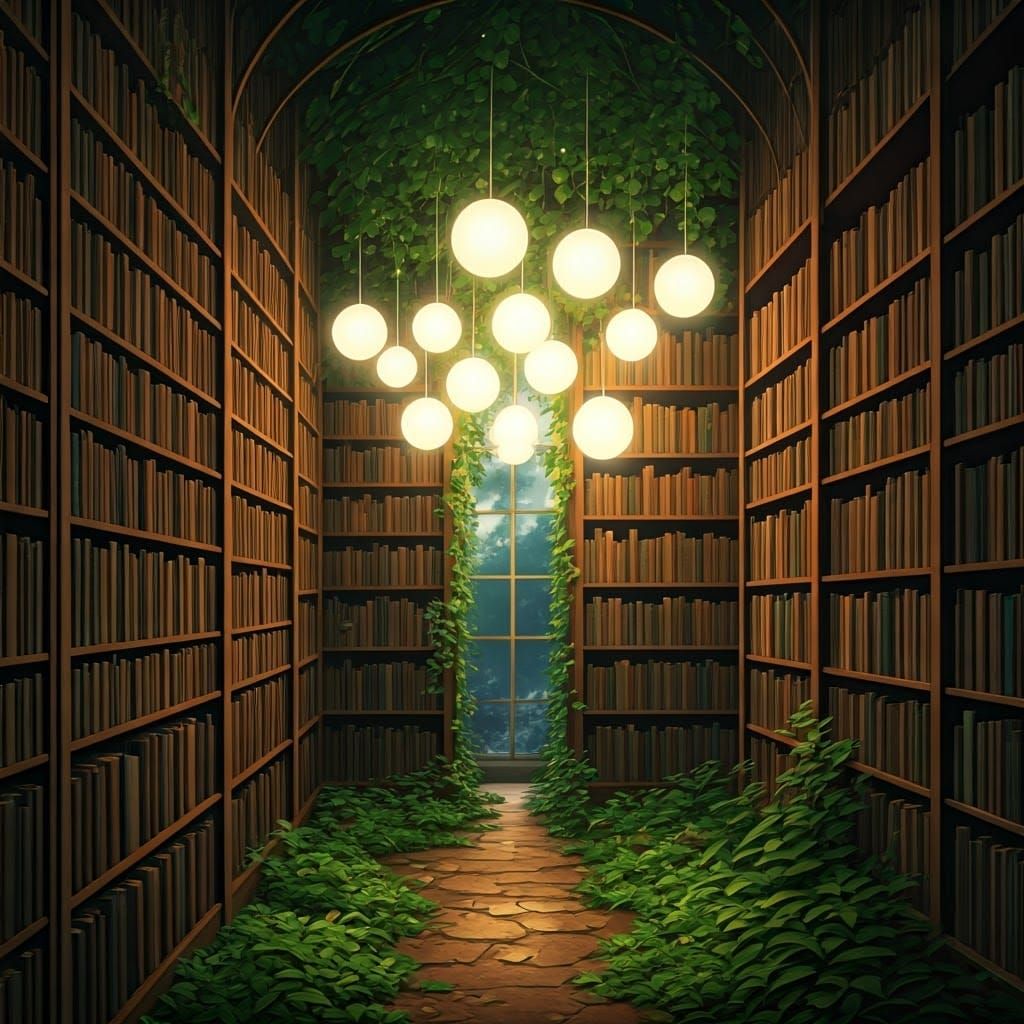Whimsical Library Amidst an Overgrown Garden