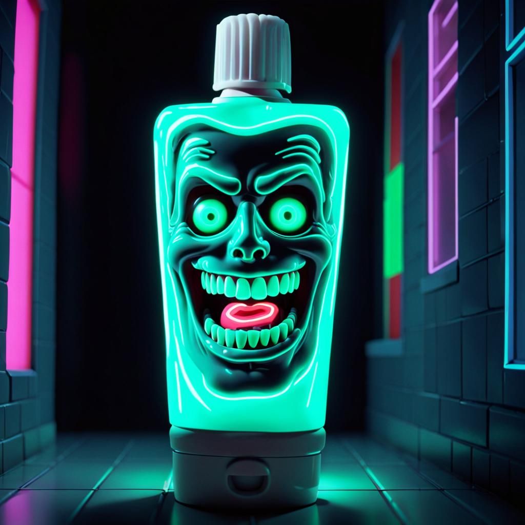 Neon Horror Toothpaste Ad in Max Headroom Style