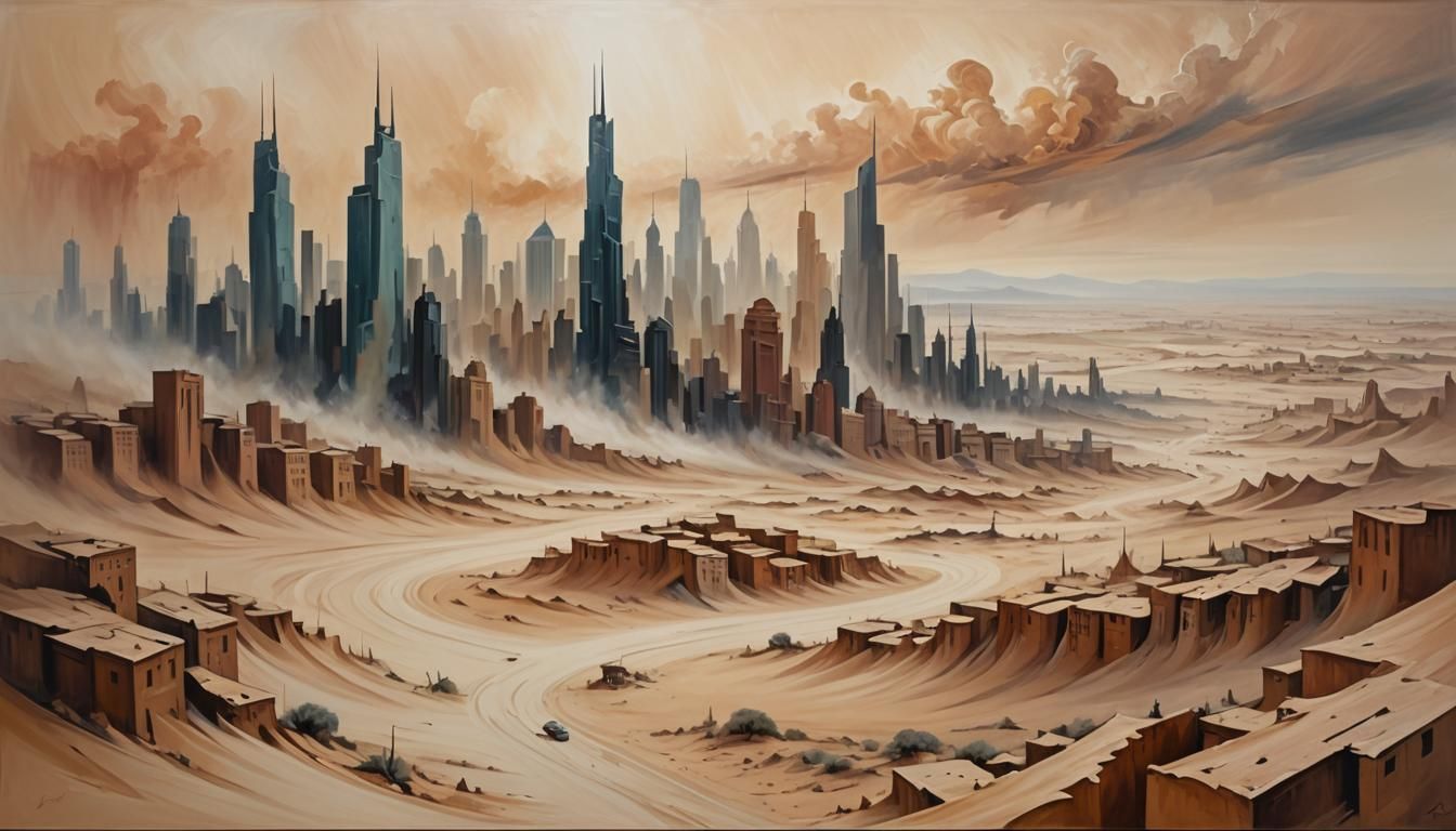 Surreal Sandstorm Cityscape in Abstract Expressionism
