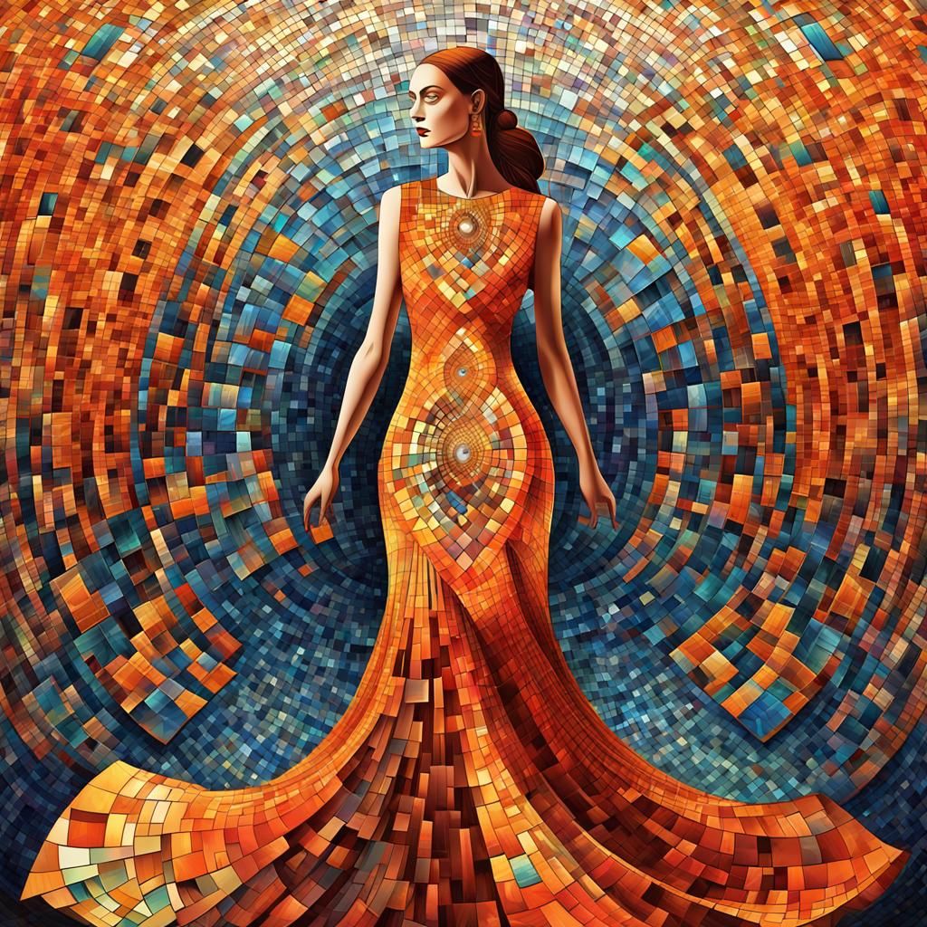 Geometric Bauhaus Art: Woman in Mosaic Dress