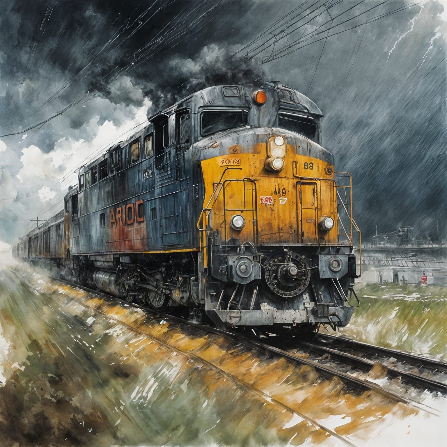Train Chugs Through Turbulent Stormy Weather in Dark, Moody ...