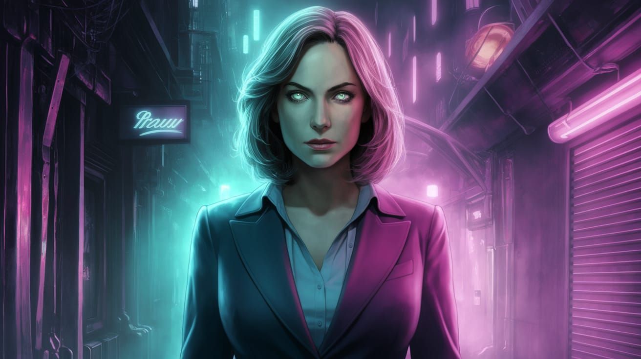 Scully in Neon-Lit Cyberpunk Alleyway