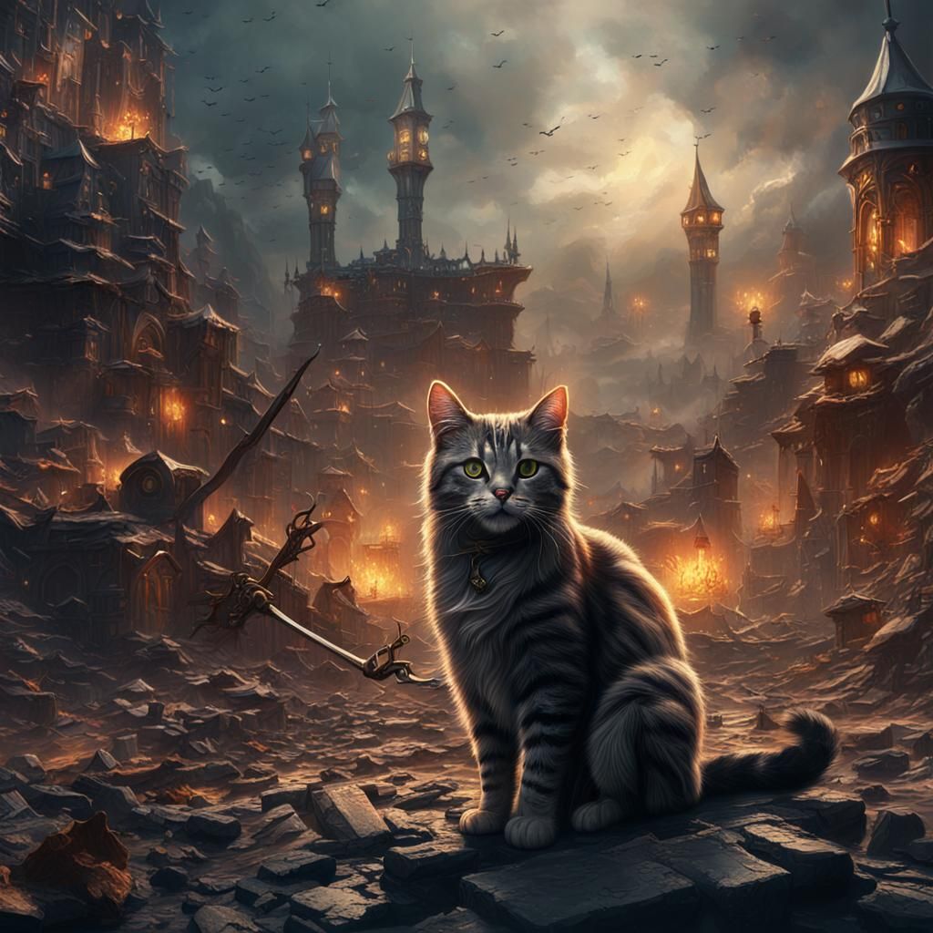 Cat in Wartime: Detailed Matte Painting