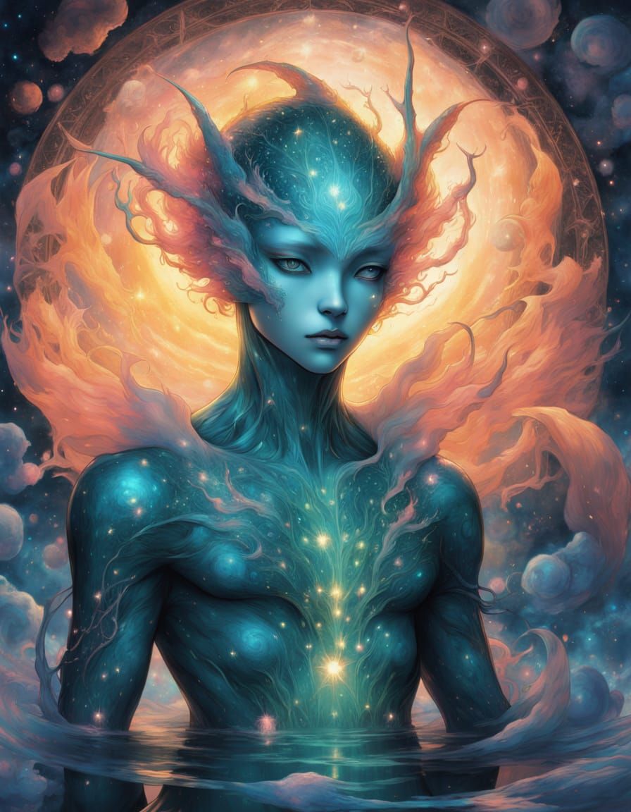 Celestial Water Alien Hybrid in Cosmic Fantasy Art