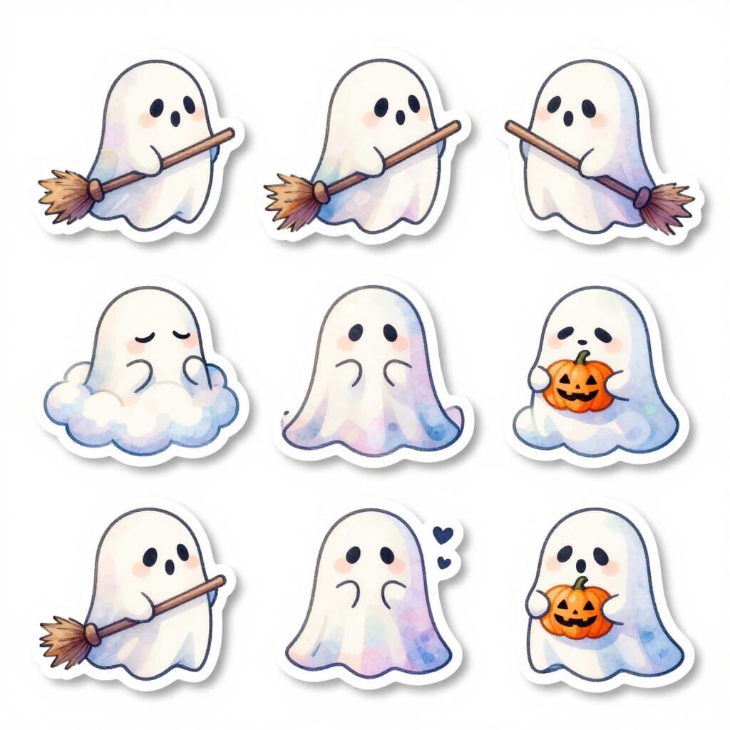 Cute Ghost Stickers in Cottagecore Style