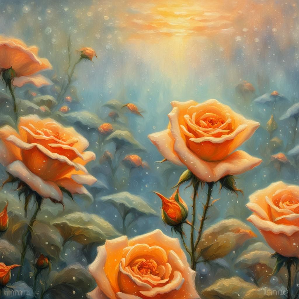 Underwater Orange Roses in Ethereal Impressionist Style