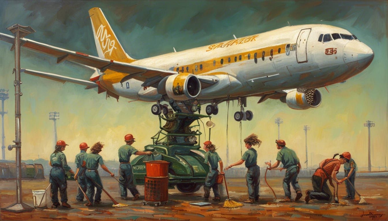 Airport Cleaning Crew Prepares Electric Vehicles