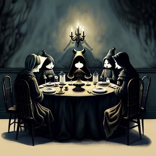 Haunting Nursery Rhyme Illustration in Dark Fantasy Style