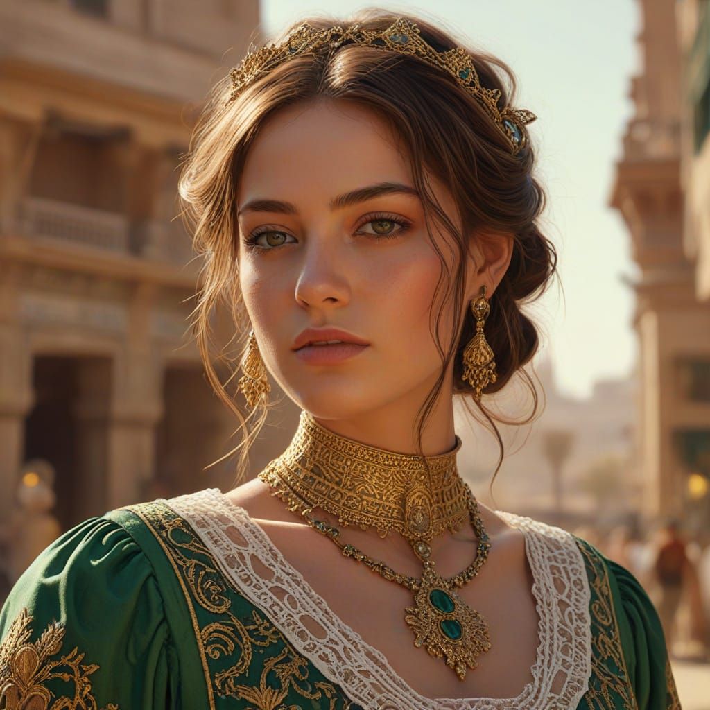 Victorian Woman in Egypt: A Hyper-Realistic Oil Painting