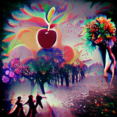 Psychedelic Garland Dreamscape with Apple Trees