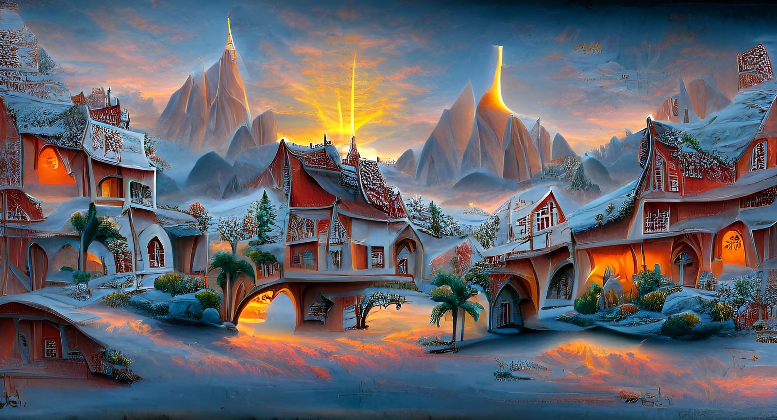 Enigmatic Sunset Over Christmas Village