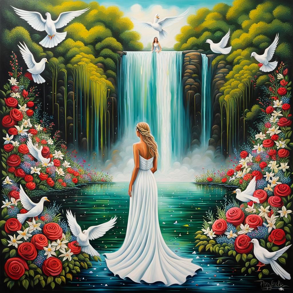 Princess of Roses: Graffiti Art Waterfall Scene