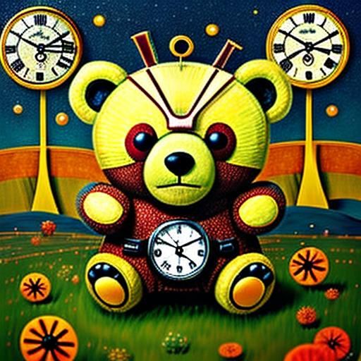Teddy Bear Creature Holding a Clock