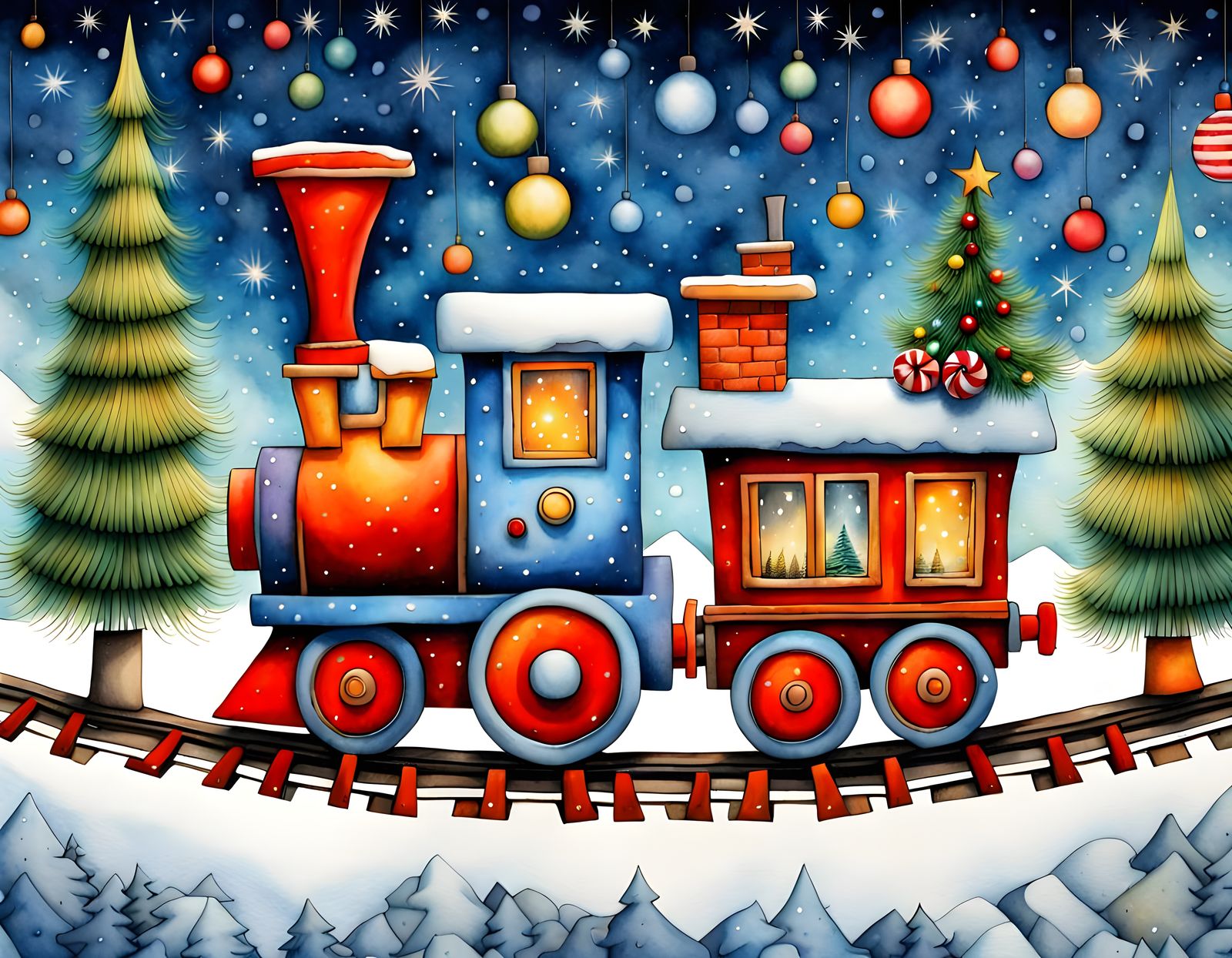 Cubist Christmas Wonderland in Vibrant Colors