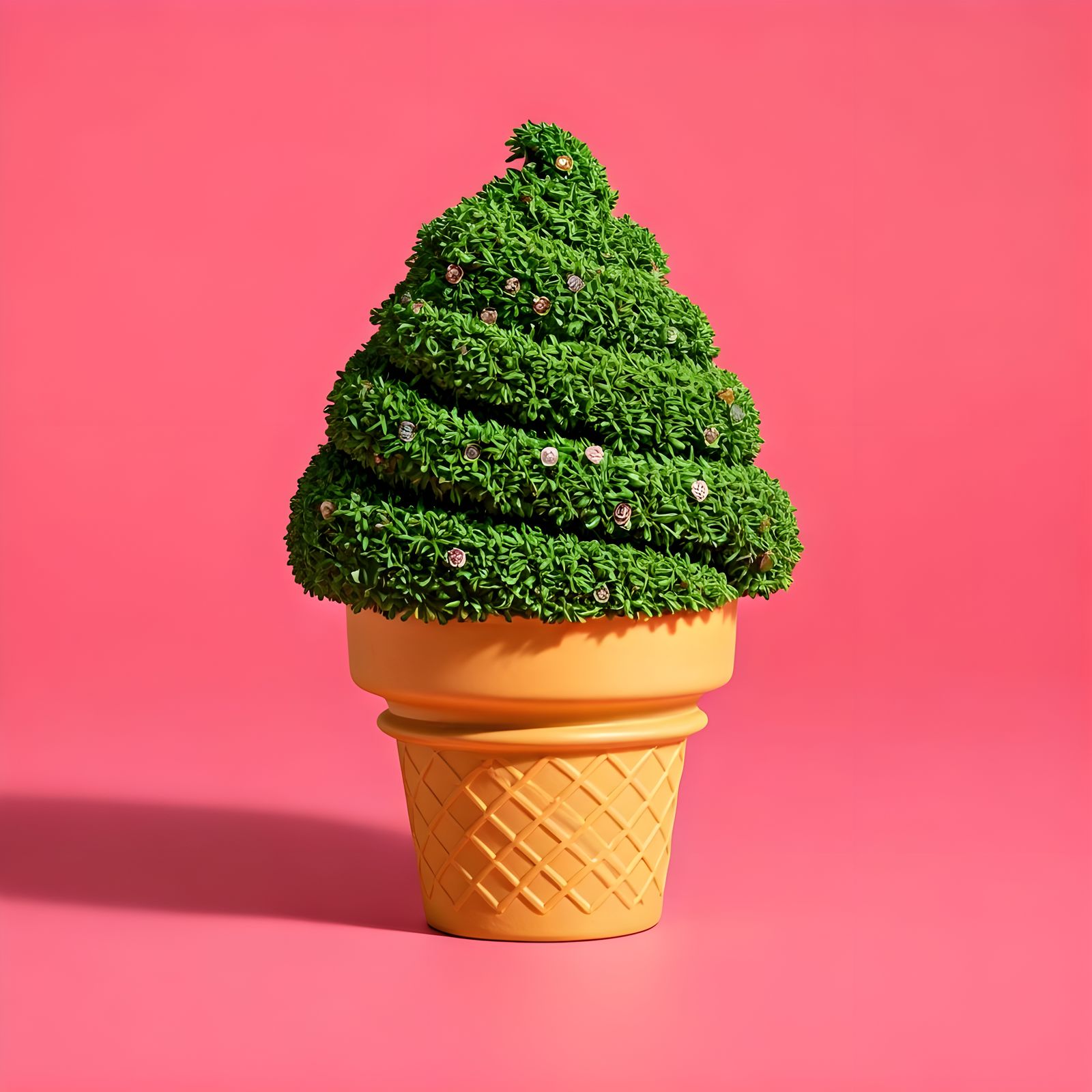Shrub Disguised as Ice Cream Scoop in Cone Pot