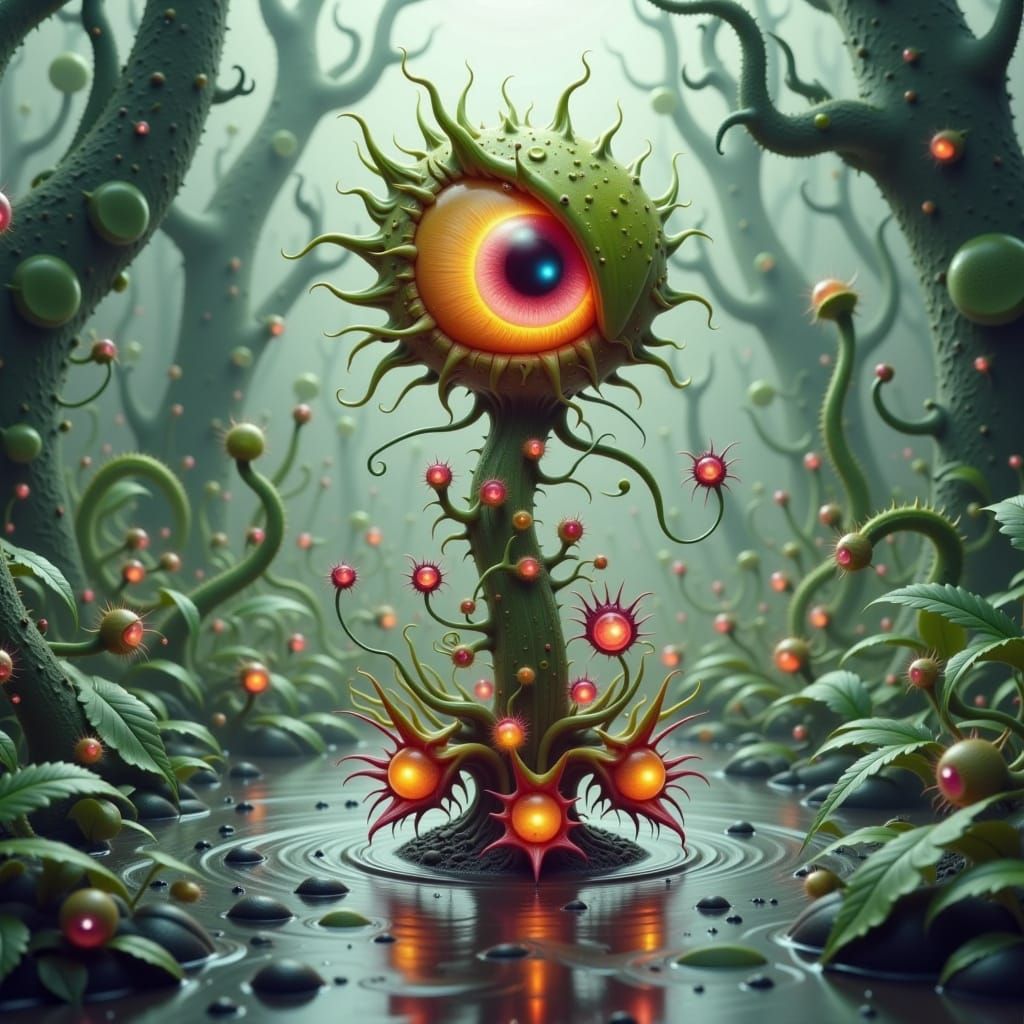 Iridescent Alien Plant in Biomechanical Style