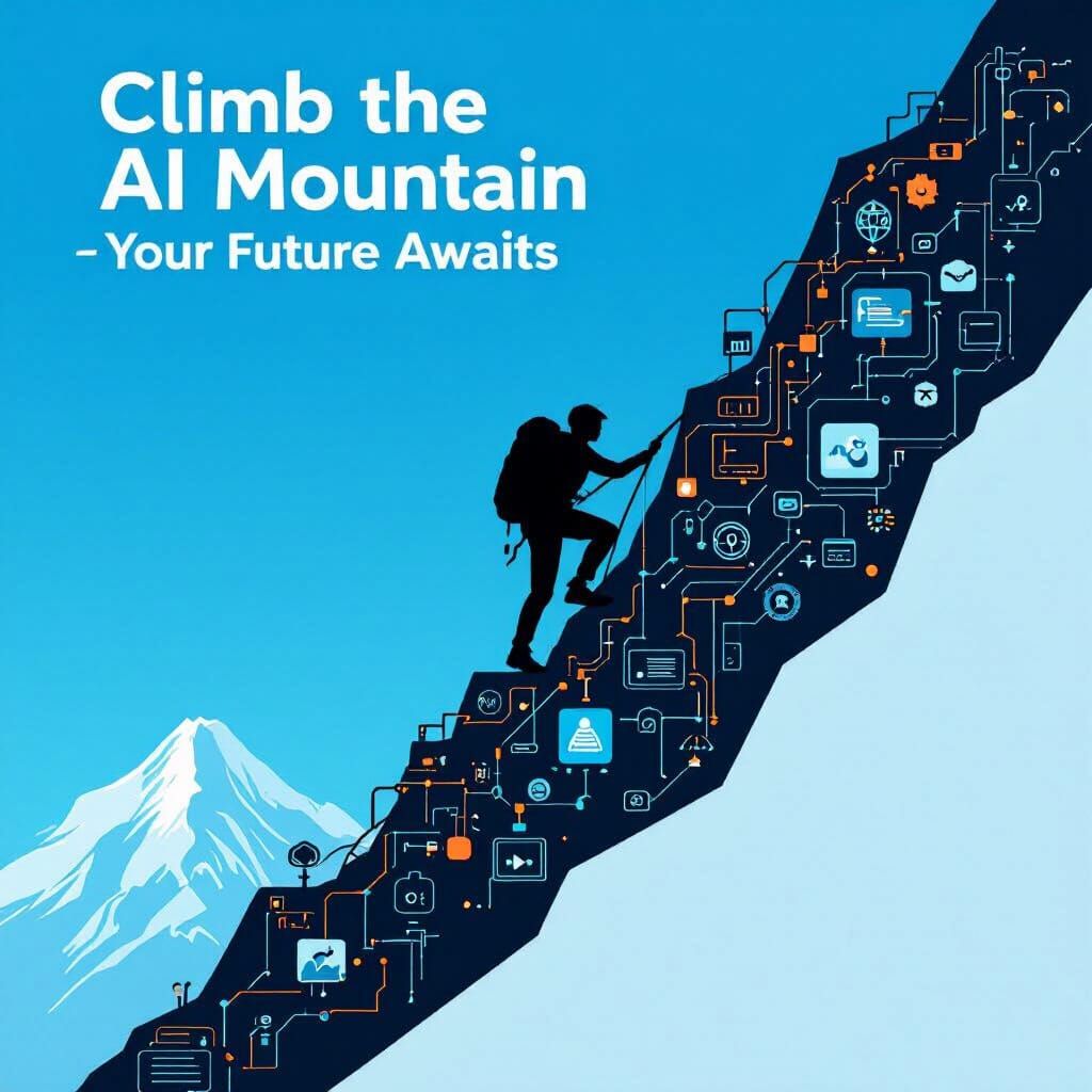 Climb the AI Mountain: Futuristic Silhouette Art