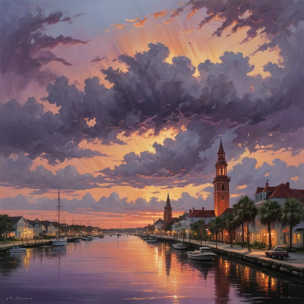 St. Augustine Sunset: Oil Painting of Marine Street