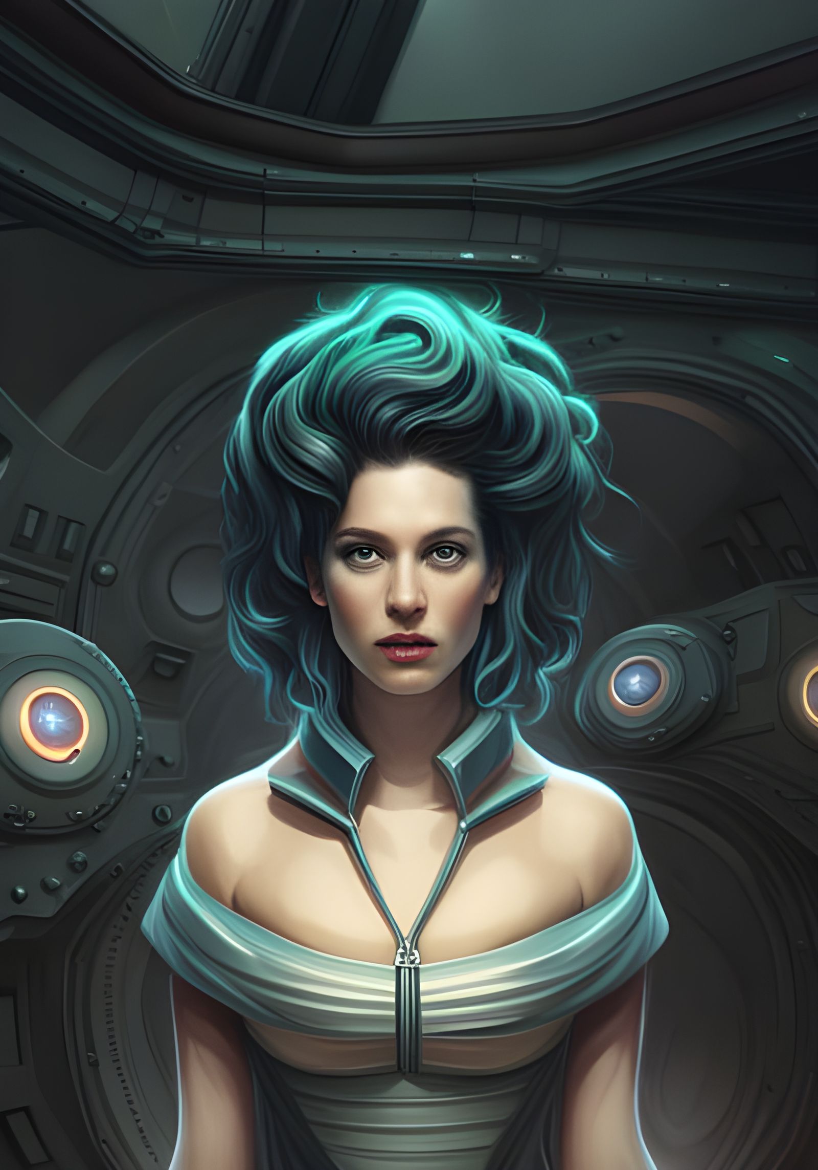 Futuristic Medusa on Spaceship with Dynamic Lighting