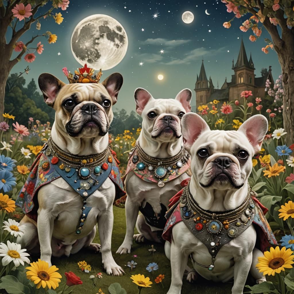 Moonlit Dance of Bulldogs and Chihuahuas