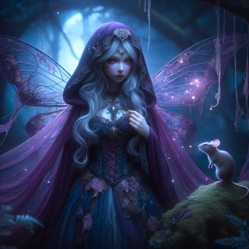 Mystical Fairy in Ethereal Woodland at Night