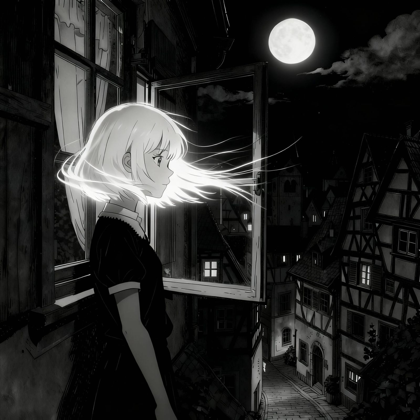 Luminous Woman's Hair Under Bright Moon