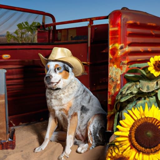 Australian Shepherd in 57 Chevy, Mojave Desert Scene