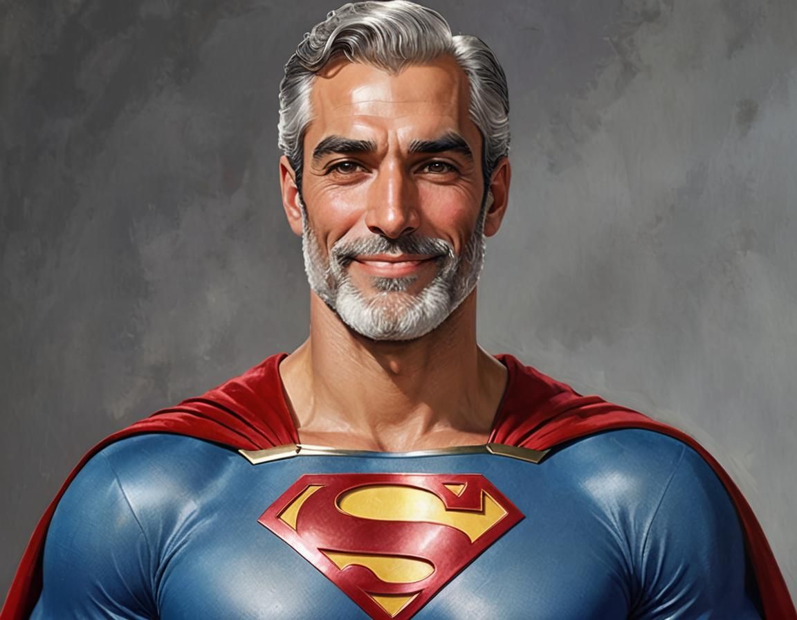 Silver-Haired Superman in Impressionist Art Nouveau Style