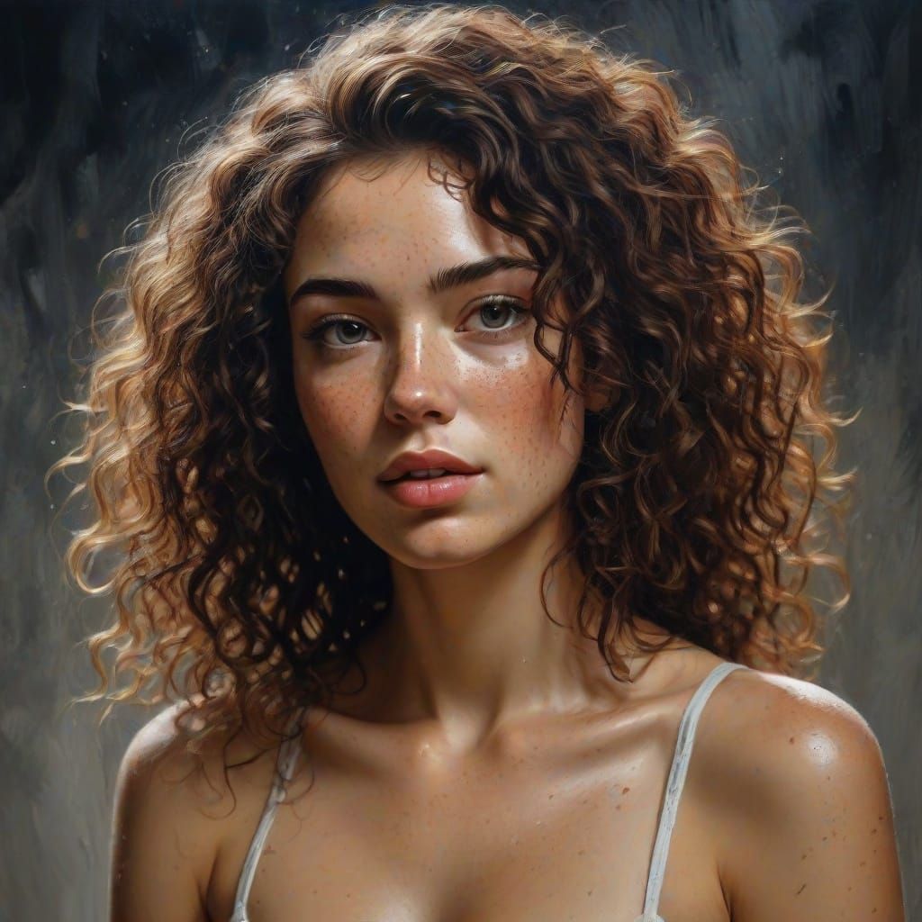 Impasto Portrait of a Confident Woman with Freckles