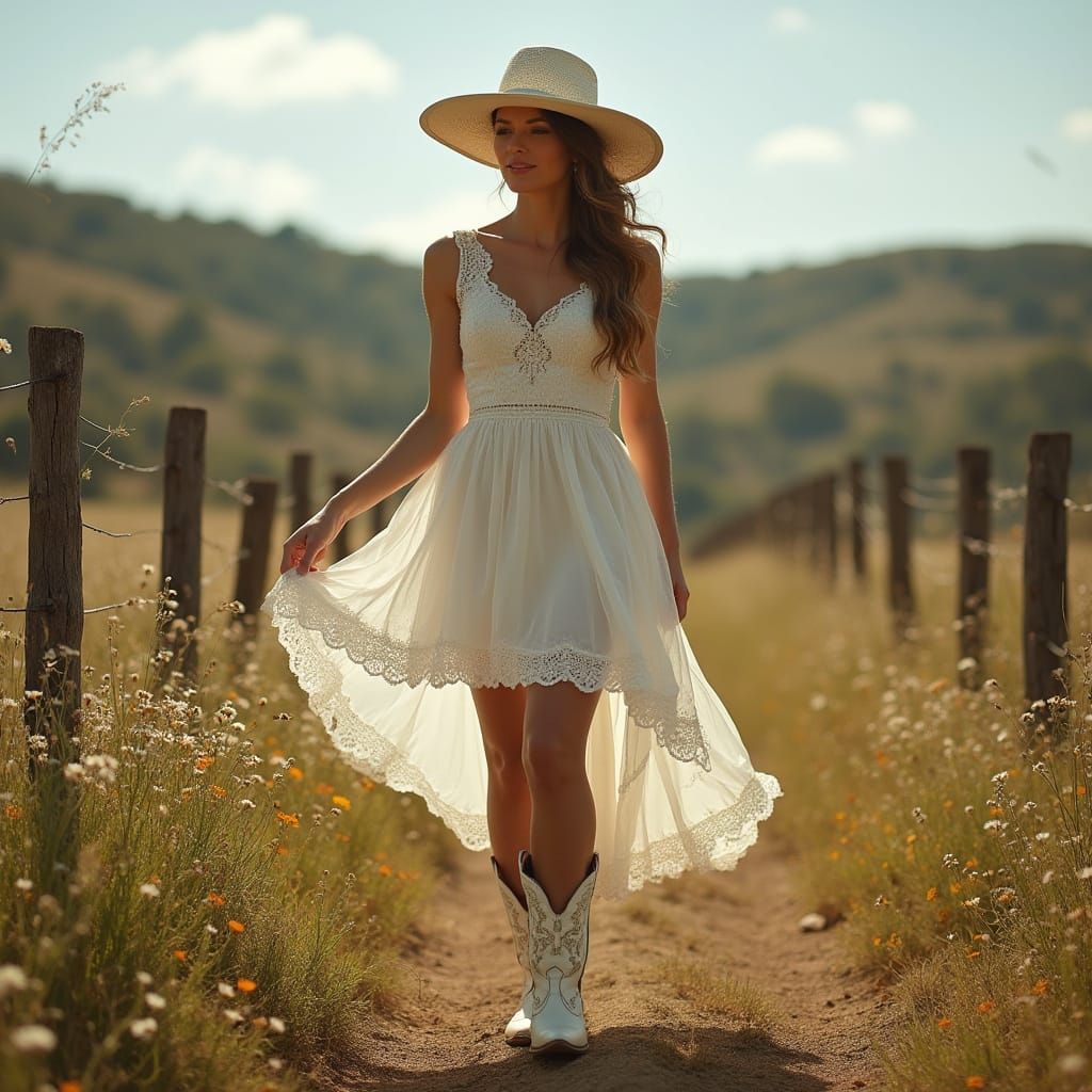 Romantic Western Bride in Sunlit Meadow