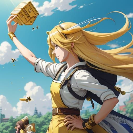 Anime Girl in Bee Costume with Bitcoins in Makoto Shinkai St...