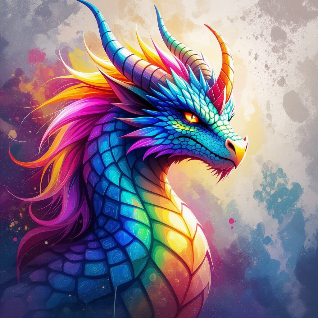 Fantasy Dragon Graffiti Art with Iridescent Fur