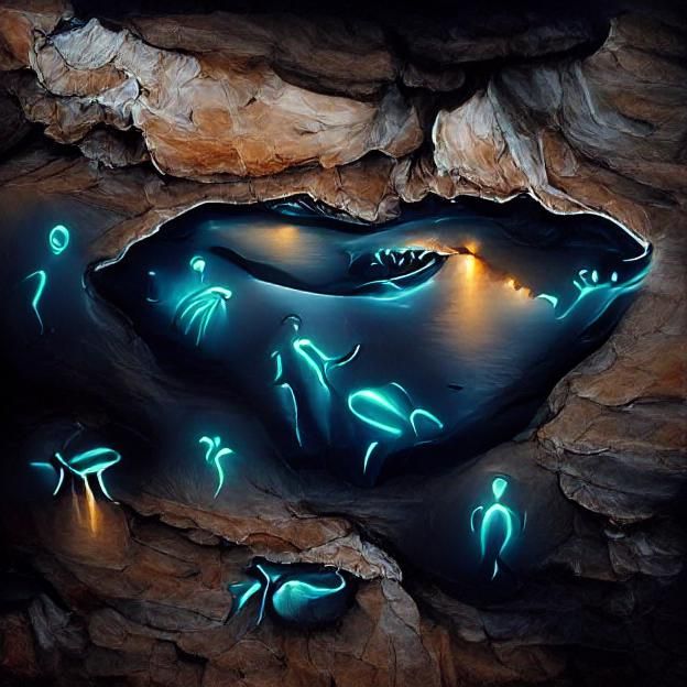Bioluminescent Cave with Glowing Lifeforms