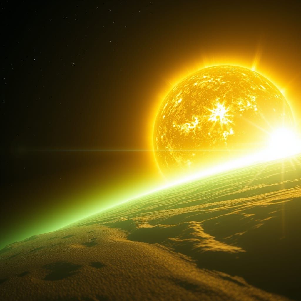 Solar Flare in Vibrant Green Emissions