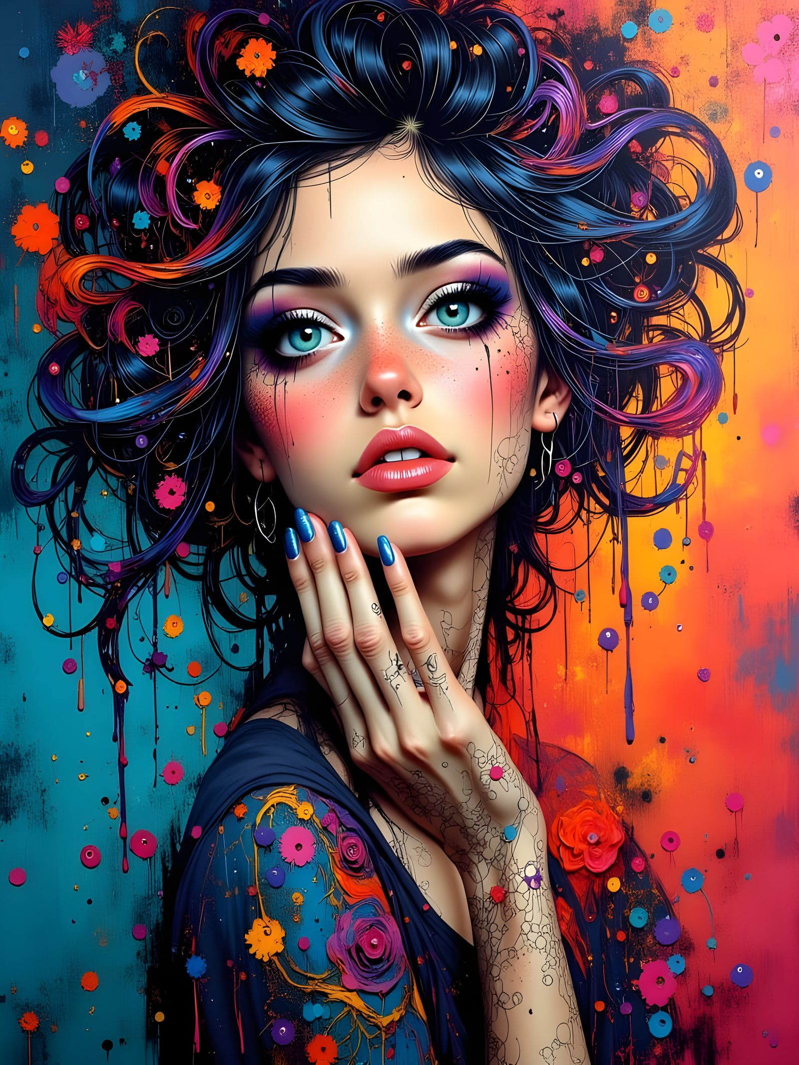 Abstract Woman Portrait in German Expressionist Style