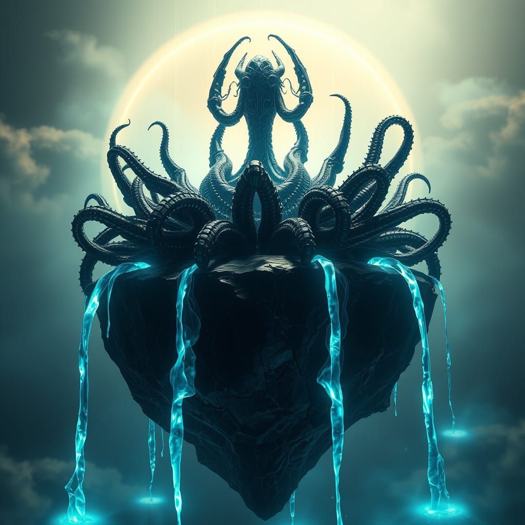 Biomechanical Lotus Blooms on Obsidian Island