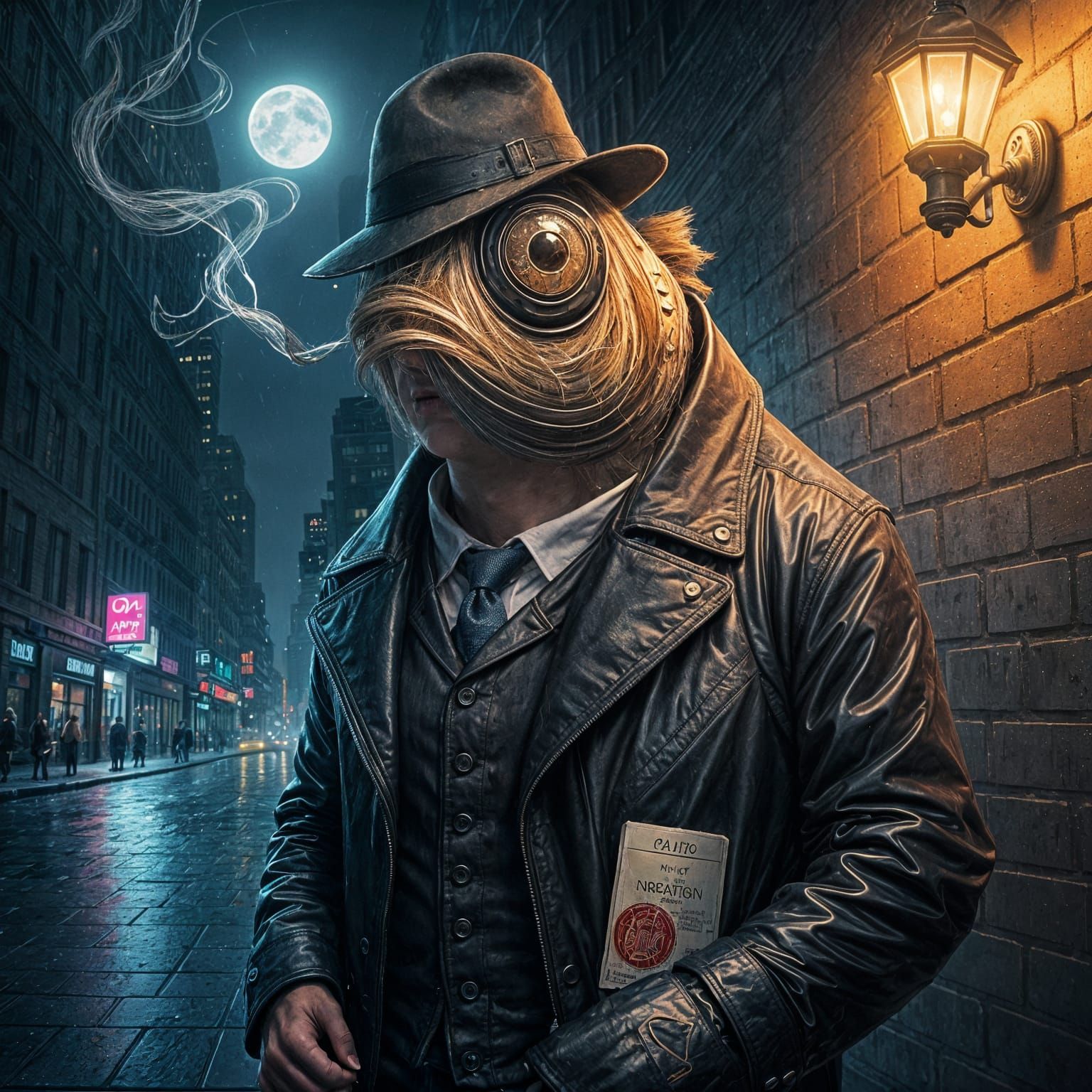 Anthropomorphic Fish Noir Detective in NYC Night
