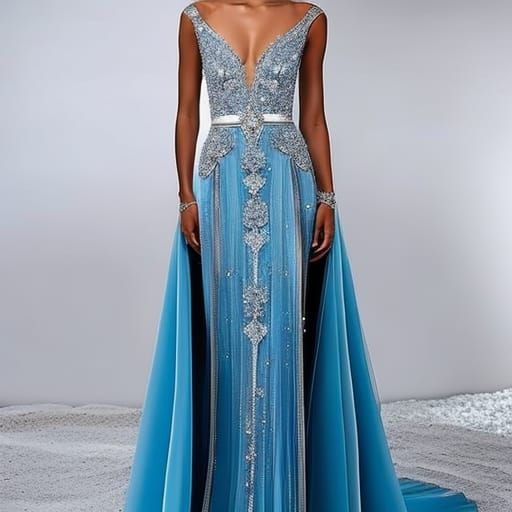 Ethereal crystal blue met gala dress with shimmery sliver accents& shimmery Pearlescent white accents& ethereal vibes& a...