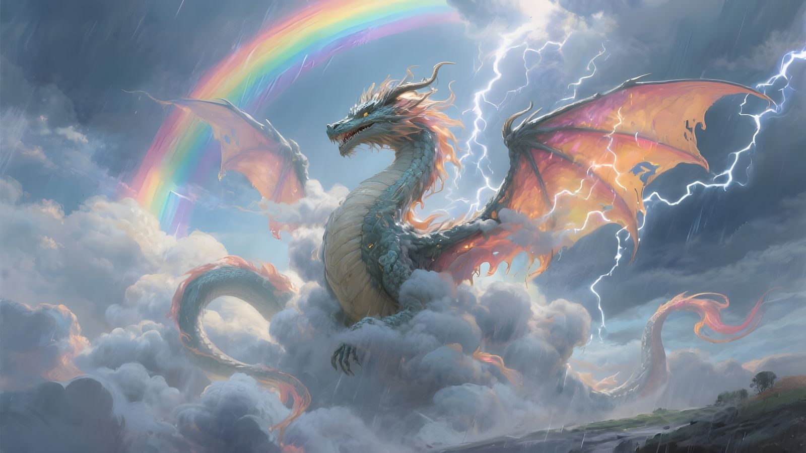 Colossal Cloud Dragon in Stormy Sky