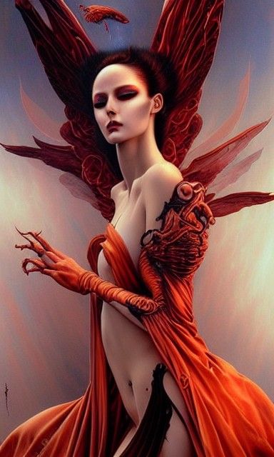 Sensual Succubus with Wings of Flesh, Digital Painting