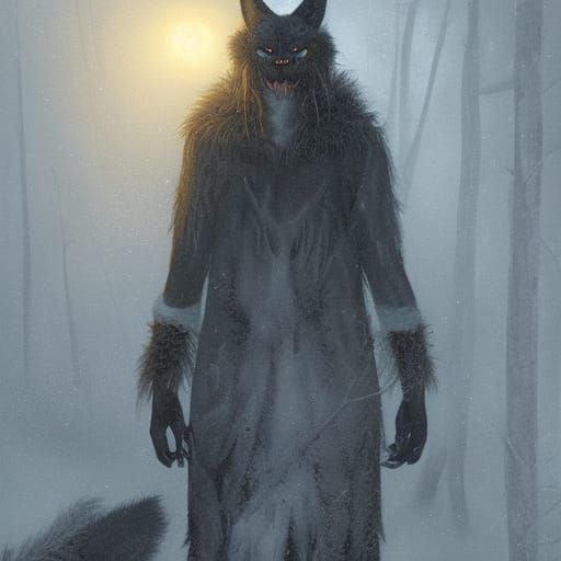 High Gothic Horror Werecat in Dark Forest