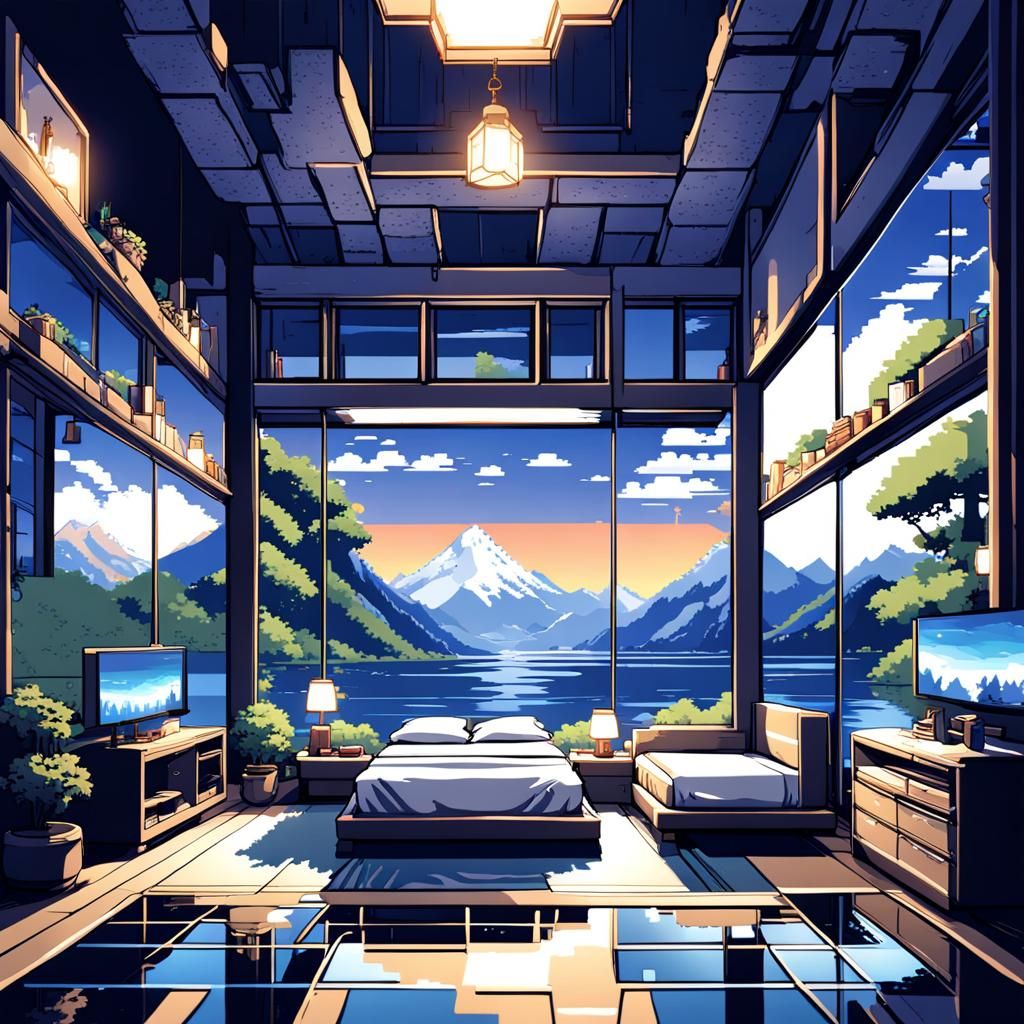 8-Bit Pixel Bedroom: River Mountain Midnight