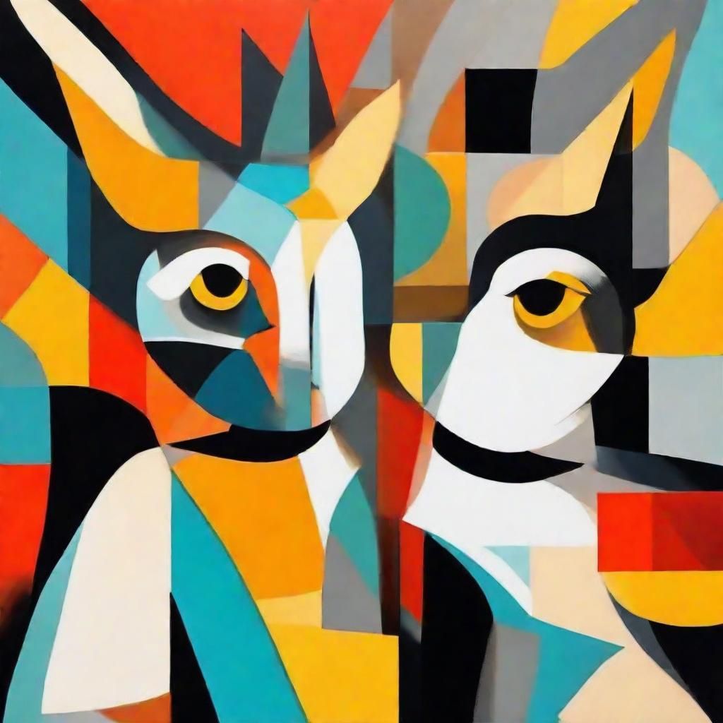 Colorful Cubist Cats in Pop Art Style