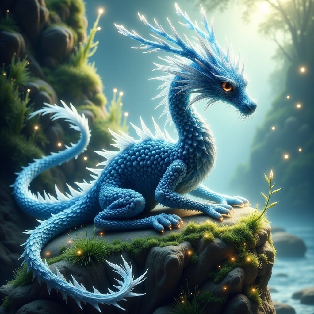 Regal Light Blue Dragon in Serene Landscape