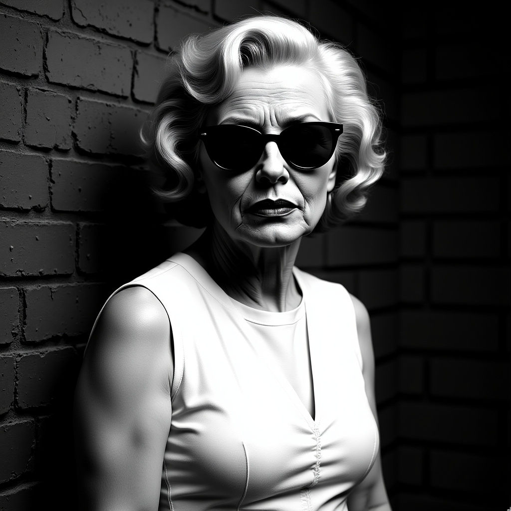 Elderly Marilyn Monroe Look-alike in Film Noir Style