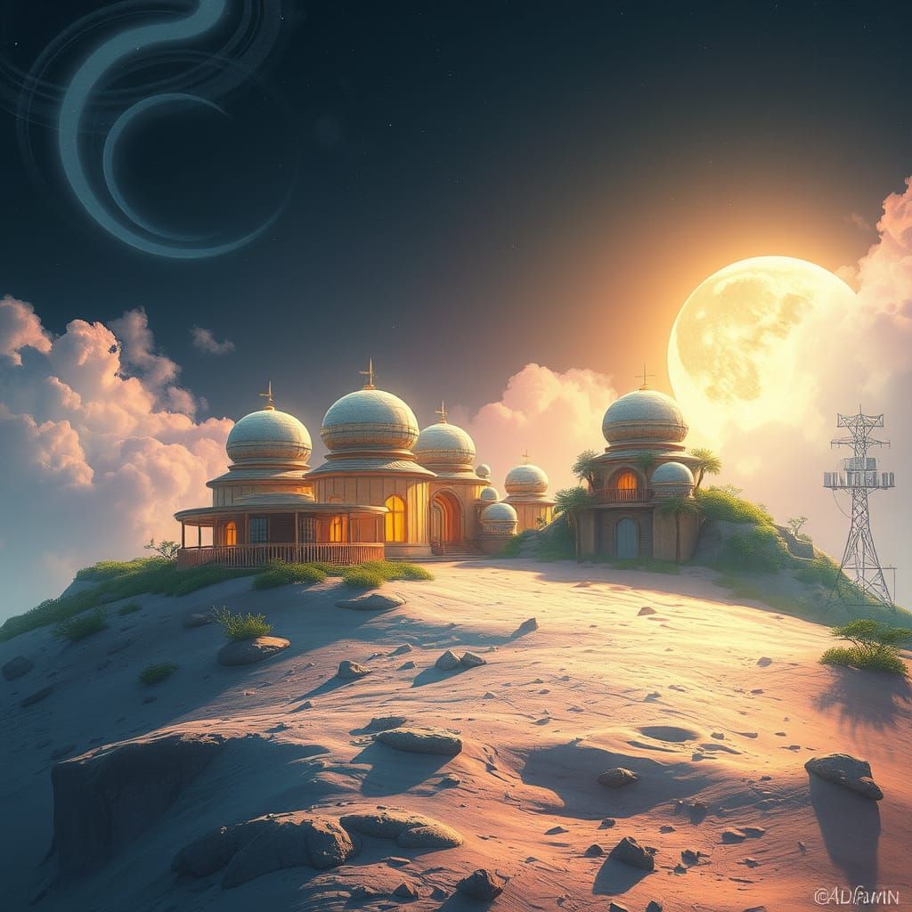 Ethereal Solarpunk Oasis on the Lunar Horizon