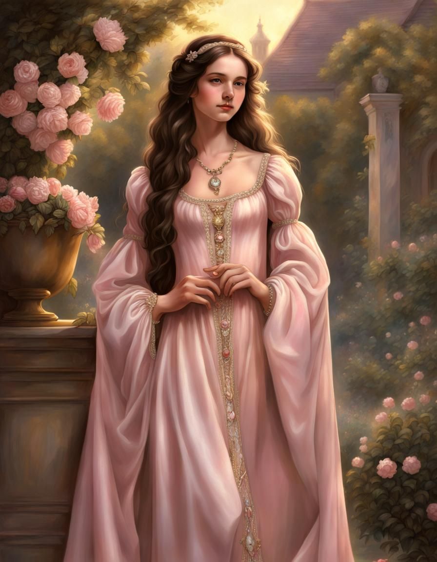 Renaissance Woman in Pink Gown, Artistic Painting