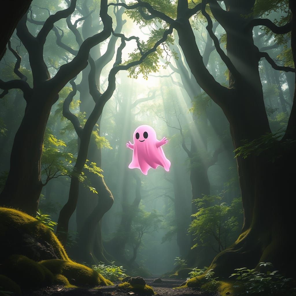 Pink Ghost in Mystical Forest: Digital Matte Painting