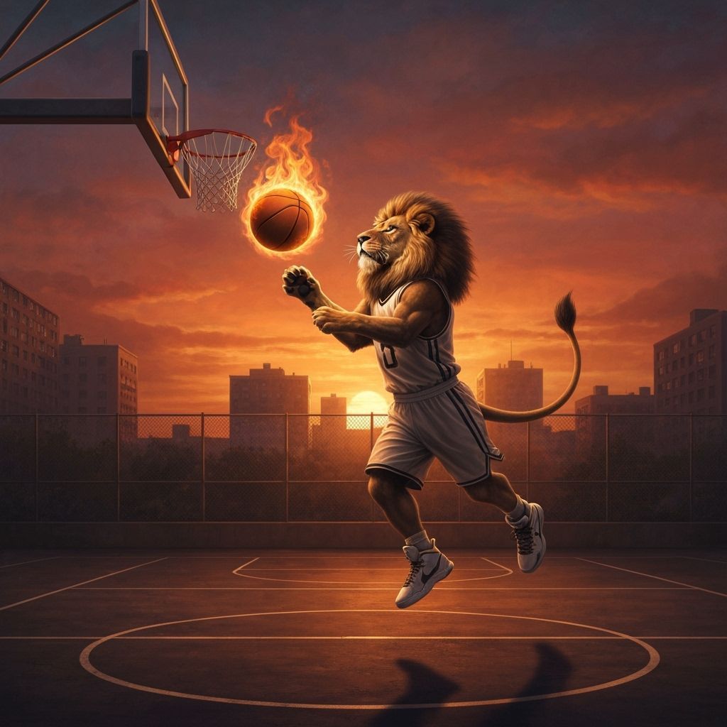 Lion Dunking Basketball in Renaissance Style